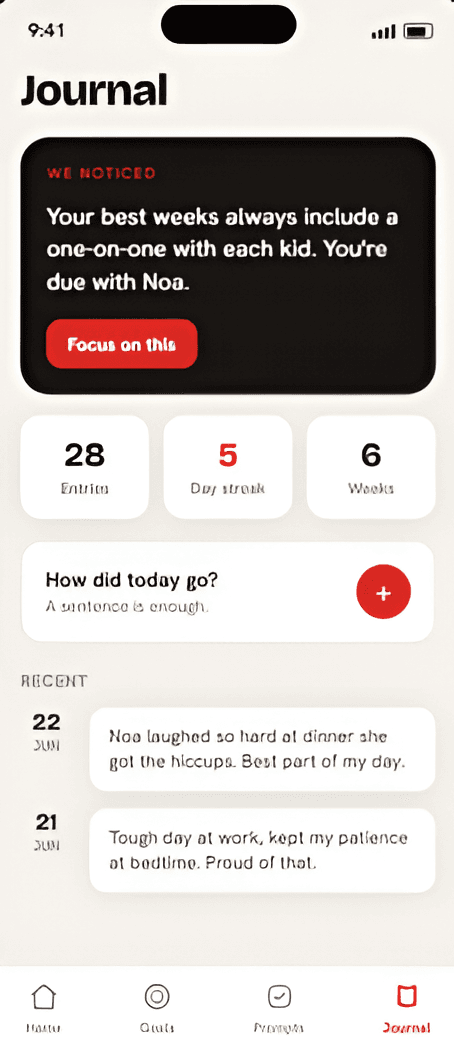 Dadhood app journal screen